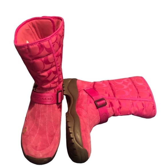 Coach Boots Sandi Dark Pink Mid Calf Signature Quilted Suede 6.5 Ankle Buckle - Picture 1 of 11